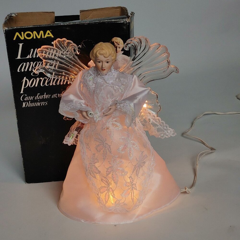 BEAUTIFUL VINTAGE NOMA Illuminated Porcelain Angel Tree Topper NIB Christmas